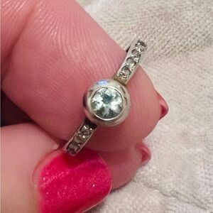 Sundance silver, diamond, blue topaz ring – size 7